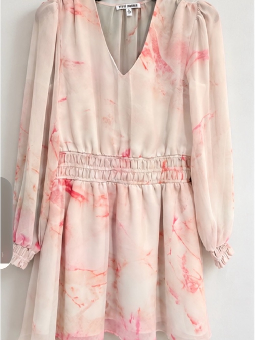 Steve Madden Blush Pink Marble-Print Long Sleeve Dress